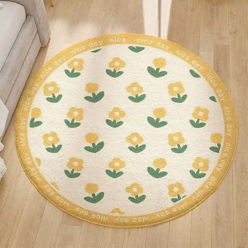 DJHWWD Teppich Esszimmer Kuschelig Weich Teppich Groß Gelb Weiß Rund für Esszimmer,Küchen,Eingangs 200X200CM von DJHWWD