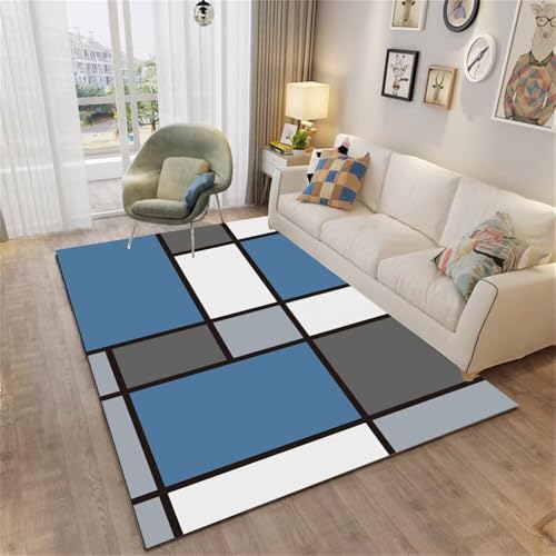 DJHWWD Teppich Flur lang Grauer moderner geometrischer 160x210CM blau Regenbogen waschbare+teppiche outdoorteppich von DJHWWD