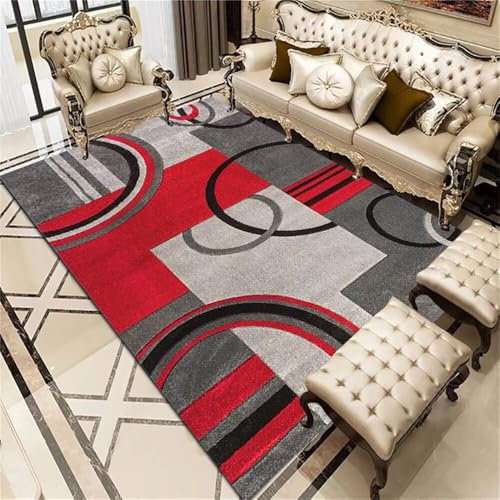 DJHWWD Teppich Für Schlafzimmer Teppiche Groß Wohnzimmer Grauer schwarzer geometrischer 140x200CM rot Kleiner flauschig XXL Bett von DJHWWD