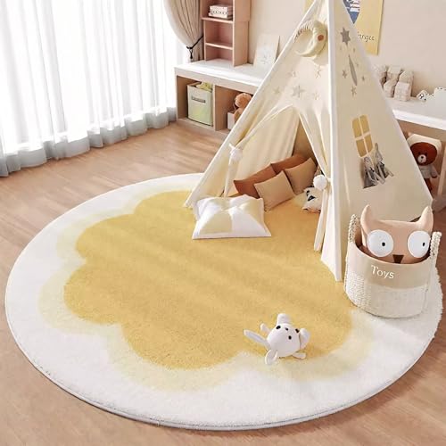 DJHWWD Teppich Fußbodenheizung Geeignet Kuschelig Weich Gelbe Runde Form Schmutzfangmatte Innen für Küchen,Schlafzimmer,Eingangsinnen 60X60cm von DJHWWD
