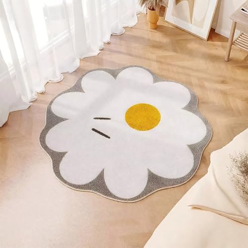 DJHWWD Teppich Fußbodenheizung Geeignet Waschbar In Waschmaschine Großer Teppich Weißes Blumenmuster für Schlafzimmer,Küchen,Terrasse 180X180cm von DJHWWD