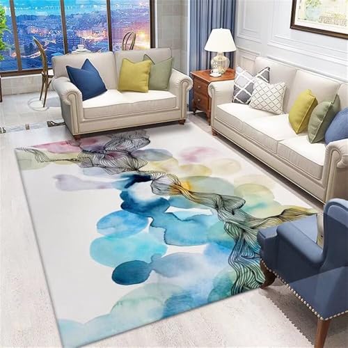 DJHWWD Teppich Haustür Anti-rutsch 200x200CM Kinderteppiche blau Grauer Abstrakter Tintenteppich verschleißfeste Schalldämmung Design von DJHWWD