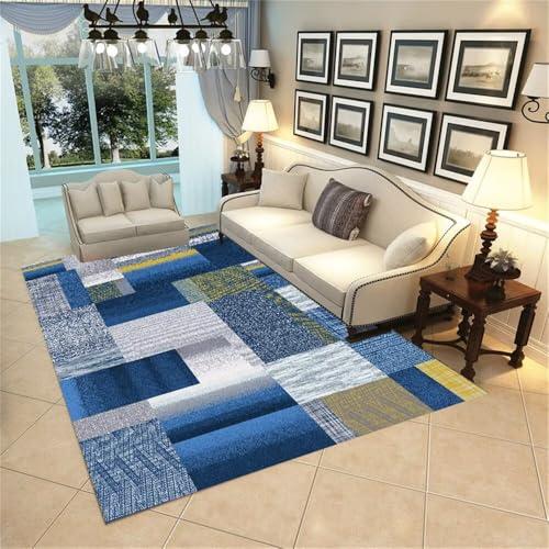 DJHWWD Teppich Jugendzimmer günstig Graugelber geometrischer 140x200CM blau Wohnzimmers Teppichs Waschbarer Wohnzimmer nach maß von DJHWWD