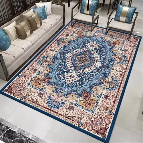 DJHWWD Teppich Kind Kunstdesign Wohnzimmerteppich kinderzimmer waschbar Blauer Vintage-Blumenteppich 100x200CM Mehrfarbig Couch Wohnzimmer DJHWWD Teppich Kind Kunstdesign Wohnzimmerteppich kinderzimmer waschbar Blauer Vintage-Blumenteppich 100x200CM Mehrfarbig Couch Wohnzimmer von DJHWWD