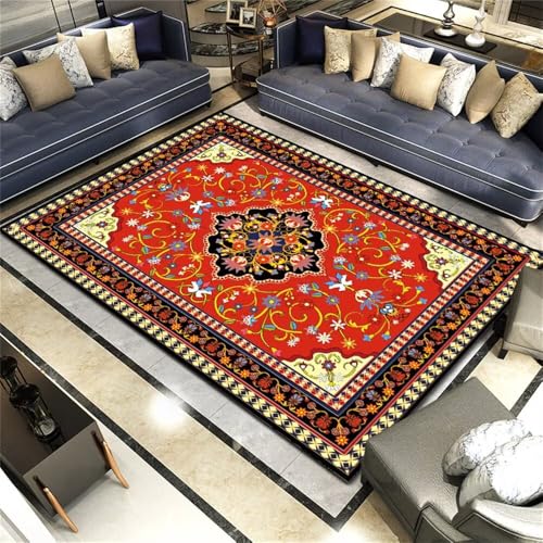 DJHWWD Teppich Kinderzimmer Design Mehrfarbiger Retro-Blumenteppich 50x80CM rot waschbare+teppiche balkonteppich quadratisch DJHWWD Teppich Kinderzimmer Design Mehrfarbiger Retro-Blumenteppich 50x80CM rot waschbare+teppiche balkonteppich quadratisch von DJHWWD