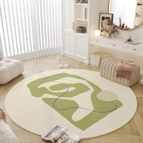 DJHWWD Teppich Kurzflor Flach Teppich Gross Moderne Runde Beige Grün für Küche,Esszimmer,Eingangsinnen 180X180cm von DJHWWD