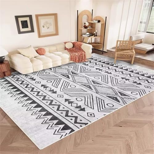 DJHWWD Teppich Lang Schlafzimmer Kinderteppich Wald Vintage geometrisches 100x160CM Grau Teppiche Waschbarer Wohnzimmer von DJHWWD