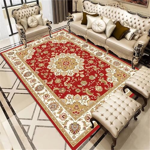 DJHWWD Teppich Mädchen zuschneidbar Vintage-Blumenteppich 120x180CM rot Bett bettvorleger Kinderteppich Waschbar von DJHWWD