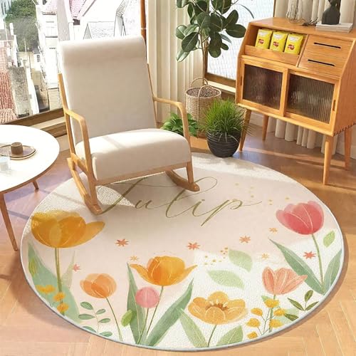 DJHWWD Teppich Mädchenzimmer Antirutsch Blumenmuster Fußmatten für Esszimmer,Terrasse,Küchen 80X80cm von DJHWWD