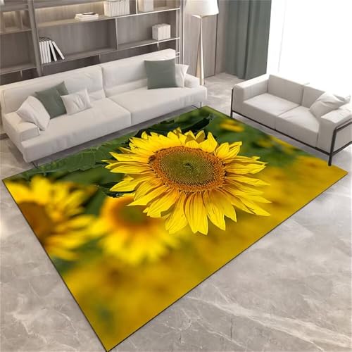 DJHWWD Teppich Maschinenwaschbar Angebote Gelber 3D-Blumenteppich 100x200CM Grün schmal großer XXL von DJHWWD