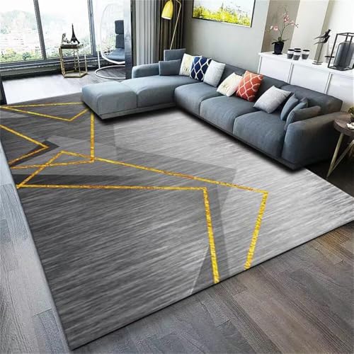 DJHWWD Teppich Muster Kinderteppich Klein waschsauger Goldener moderner gestreifter 200x300CM Grau bodenmatte lang von DJHWWD