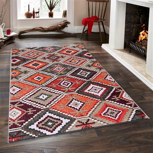 DJHWWD Teppich Nach Mass Waschbar In Waschmaschine XXL Rutschfester und verschleißfester mit geometrischem Retro-Muster 120x200CM orange büro DJHWWD Teppich Nach Mass Waschbar In Waschmaschine XXL Rutschfester und verschleißfester mit geometrischem Retro-Muster 120x200CM orange büro von DJHWWD