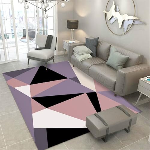 DJHWWD Teppich Ornament waschbar in Waschmaschine rosa schwarzer moderner 50x80CM Lila Wohnzimmer Teppichboden esszimmer Kinderteppich Klein von DJHWWD