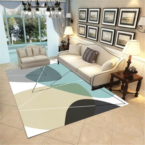 DJHWWD Teppich Outdoor waschbar in Waschmaschine Grauer moderner geometrischer 200x300CM blau für das Wohnzimmer Heimmatte Designer von DJHWWD