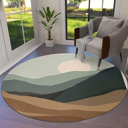 DJHWWD Teppich Schlafzimmer Pflegeleicht Runde Moderne Blau-Grün für Küchen,Eingangs,Esszimmer 120X120cm von DJHWWD
