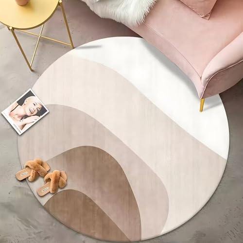 DJHWWD Teppich Waschbar Antirutsch Modernes Beige Fußmatten für Flur,Eingangsinnen,Wohnzimmer 80X80cm von DJHWWD