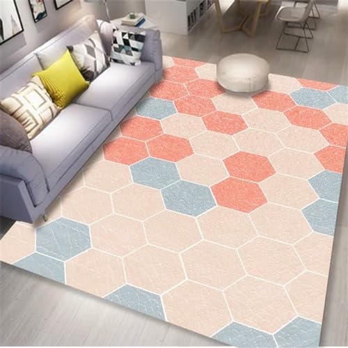 DJHWWD Teppich Waschbar Teppich Jugendzimmer Teppich Dekoration Mit Orangen Sechseckigen Geometrischen Muster Schlafzimmer Weich 100X200Cm Zimmer Teppich Orange von DJHWWD