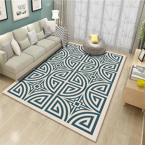 DJHWWD Teppich Waschbar Jugendzimmer Teppichdekoration Mit Blauen Streifen Und Geometrischen Retro-Mustern Teppichboden 80X120Cm Zimmer Blau DJHWWD Teppich Waschbar Jugendzimmer Teppichdekoration Mit Blauen Streifen Und Geometrischen Retro-Mustern Teppichboden 80X120Cm Zimmer Blau von DJHWWD
