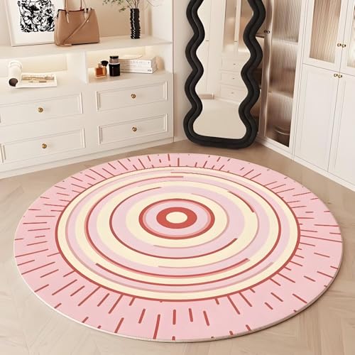 DJHWWD Teppich Waschbar in Waschmaschine Anti Rutsch Pink Rund Schmutzfangmatte für Haustür,Terrasse,Schlafzimmer 60X60cm von DJHWWD
