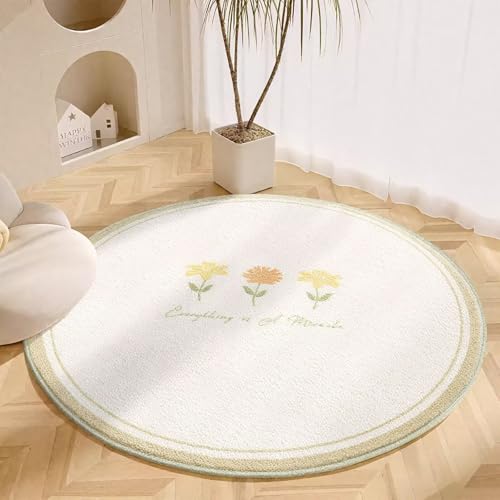 DJHWWD Teppich Waschbar in Waschmaschine Kuschelig Weich Rund Weiß Türvorleger für Eingangsbereich,Flur,Schlafzimmer 80X80cm von DJHWWD