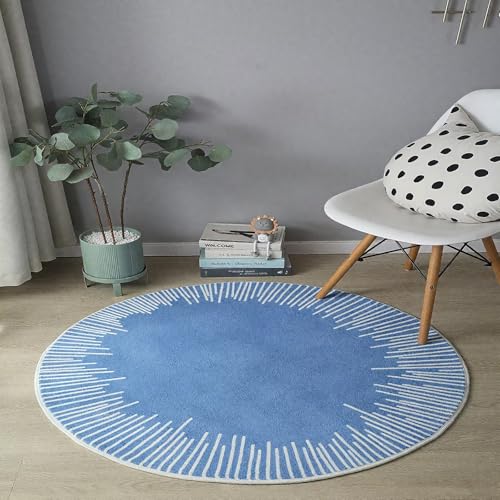 DJHWWD Teppich Waschbar in Waschmaschine Waschbar Blaue Runde Moderne für Küchen,Esszimmer,Flur 120X120cm von DJHWWD