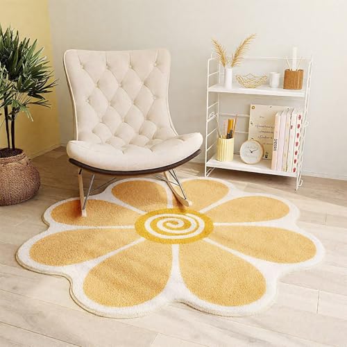 DJHWWD Teppich Weich Antirutsch Modernes Gelbes Blumenmuster Fußmatte Waschbar für Innen,Esszimmer,Küchen 60X60cm von DJHWWD