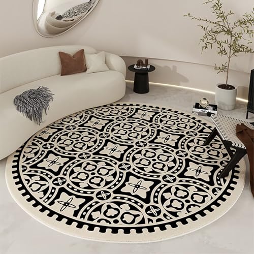 DJHWWD Teppich Weich Kuschel Schwarz-Beige Fußmatte für Küchen,Eingang,Esszimmer 80X80cm von DJHWWD