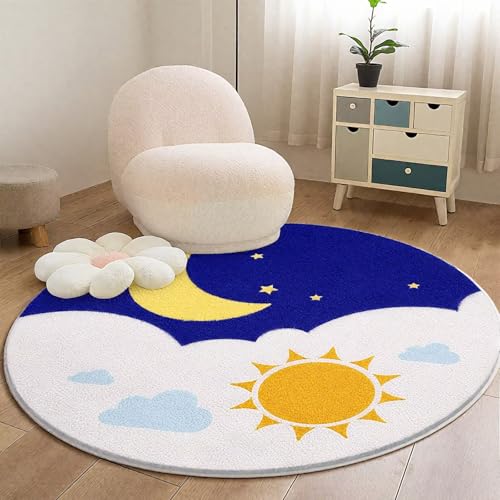 DJHWWD Teppich Weich Rutschfester Blau Weiß Rund Fußmatte Waschbar für Küchen,Flur,Esszimmer 80X80cm DJHWWD Teppich Weich Rutschfester Blau Weiß Rund Fußmatte Waschbar für Küchen,Flur,Esszimmer 80X80cm von DJHWWD