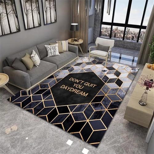 DJHWWD Teppich Wohnzimmer Kinderteppich Waschmaschine Schwarzer moderner geometrischer 200x280CM blau Teenager Mädchen von DJHWWD