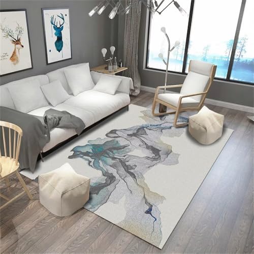 DJHWWD Teppich Wohnzimmer Kuscheliger büro Blauer Abstrakter Tuscheteppich 100x160CM Grau Schlafzimmer Tatami Matte von DJHWWD