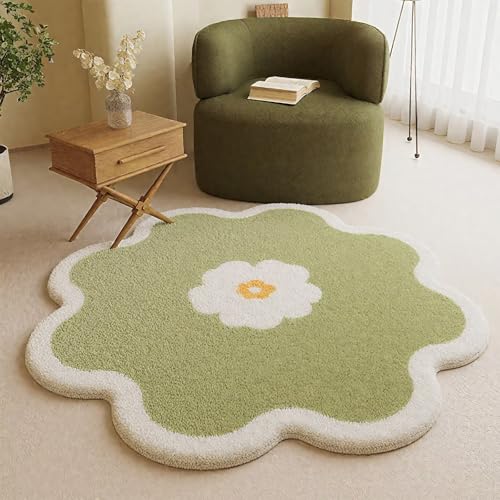 DJHWWD Teppich Wohnzimmer Rutschfester Grünes Blumenmuster Fußmatte Waschbar für Eingangsbereich,Wohnzimmer,Küchen 80X80cm von DJHWWD