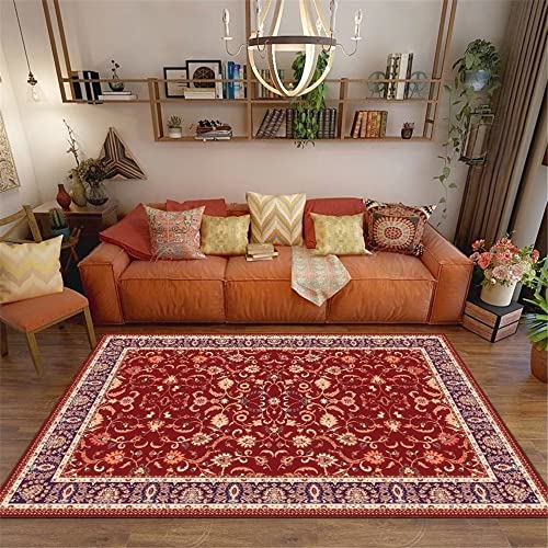 DJHWWD Teppich rutschfest Zimmer Teppich Wohnzimmer Teppich Rot Retro Blumen Geometrisches Muster Weicher Teppich Schlafzimmer 100X160Cm Teppich Für Schlafzimmer Rot von DJHWWD