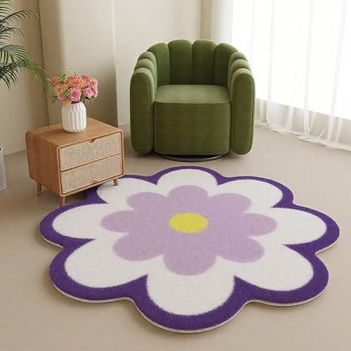 DJHWWD Teppichboden Flach Lila Blumenmuster für Wohnzimmer,Eingang,Küchen 120X120cm von DJHWWD