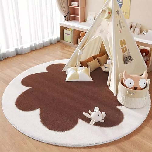 DJHWWD Teppichboden Waschbar In Waschmaschine Teppich Groß Braun Und Weiß Modern für Küchen,Haustür,Wohnzimmer 200X200CM von DJHWWD