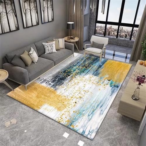 DJHWWD Teppiche Für Schlafzimmer outdoorteppich 60x120CM gameing Room deko blau Graugelber Abstrakter Teppich Living Rug Flur von DJHWWD