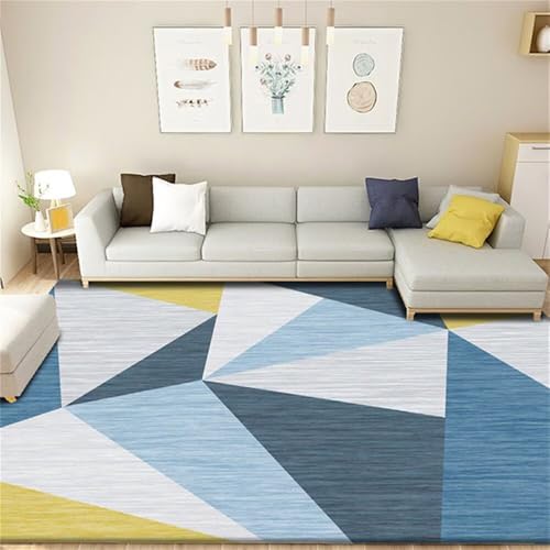 DJHWWD Teppiche Waschbar Kinder Teppich Graugelber geometrischer 80x150CM blau günstig Esszimmer Vorleger schlafzimmerteppich von DJHWWD