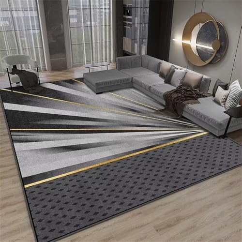 DJHWWD Terassenteppich Schreibtisch Teppich 200x200CM verschleißfeste Schalldämmung schwarz grau Gelber moderner gestreifter büro Wohnung deko von DJHWWD