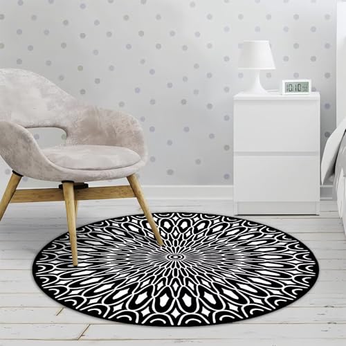 DJHWWD Und Outdoor Teppich Anti Rutsch Schwarz Modern Rund für Terrasse,Küchen,Eingang 100X100cm von DJHWWD
