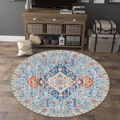 DJHWWD Waschbar Esszimmer Teppich Anti Rutsch Kurzflor Blaue Runde für Schreibtischstuhl,Kinderzimmer,Schlafzimmer 100X100cm DJHWWD Waschbar Esszimmer Teppich Anti Rutsch Kurzflor Blaue Runde für Schreibtischstuhl,Kinderzimmer,Schlafzimmer 100X100cm von DJHWWD