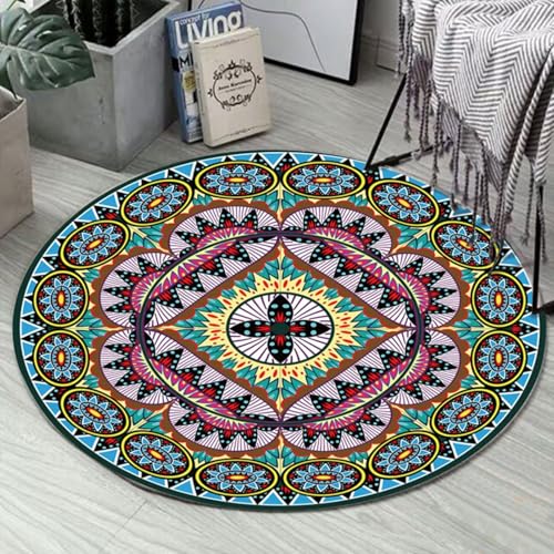 DJHWWD Waschbar In Waschmaschine Flurteppich Anti Rutsch Weicher Gross Rundblau für Küchen,Balkon,Wohnungs 200X200CM von DJHWWD