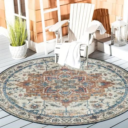 DJHWWD Waschbar In Waschmaschine In Und Outdoor Teppich Antirutsch Weich Großer Vintage Blau für Terassenaussen,Kinderzimmer Mädchen,Fliesen 200X200CM von DJHWWD