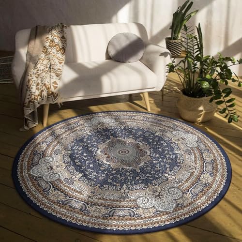 DJHWWD Waschbar In Waschmaschine Wohnzimmer Teppich Anti Rutsch Weich Großer Vintage Blau für Wohnungs,Wohn,Kinderzimmere 180X180cm von DJHWWD