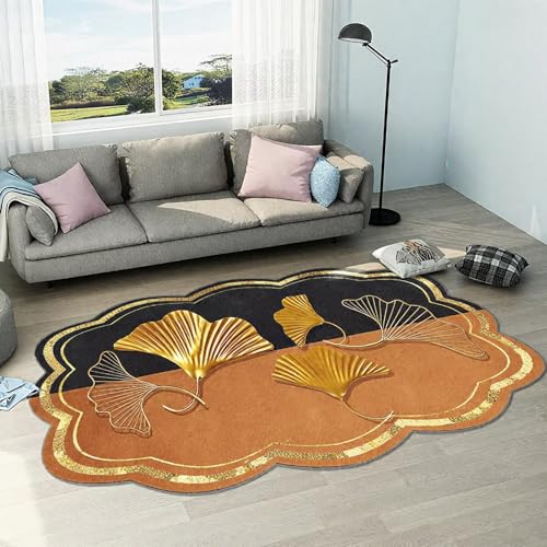 DJHWWD Waschbar Kinderzimmerteppich Orange 160x200CM,Blattmuster für Gaming Zimmer,Terassenaussen,Unter Schreibtischstuhl von DJHWWD