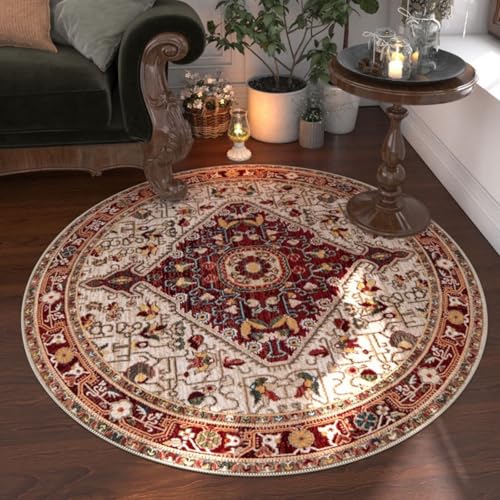 DJHWWD Waschbar Teppich Schreibtischstuhl Geeignet Anti Rutsch Kurzflor Rote Runde für Wohnung,Jugendzimmer,Leseecke Kinderzimmer 100X100cm von DJHWWD