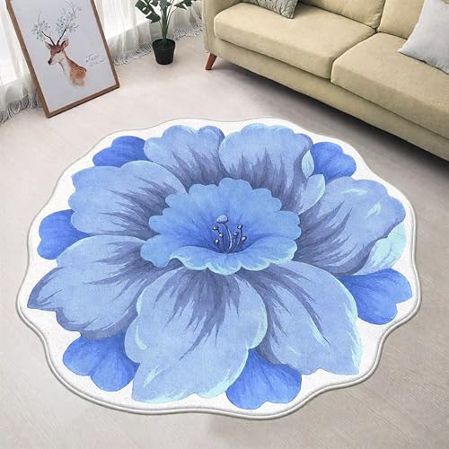 DJHWWD Waschbar Teppich Vorzimmer Groß Blau 200x200CM,Blumenmuster für Eingang,Haustür,Esszimmer von DJHWWD