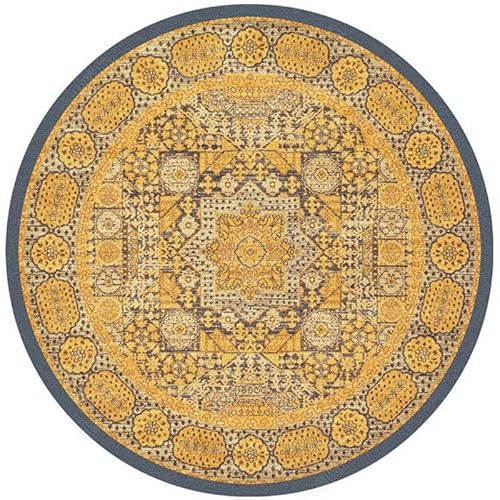 DJHWWD Waschbare Bettumrandung Teppich Anti Rutsch Weicher Gross Gelb Retro für Schreibtischstuhl,Leseecke Kinderzimmer,Kinderzimmer 180X180cm von DJHWWD