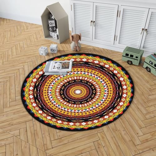 DJHWWD Waschbare Bettvorleger Teppich rutschfest Weicher Retro rund Türvorleger für Kinderzimmere Mädchen,Terrasse,Schreibtischstuhl 80X80cm von DJHWWD