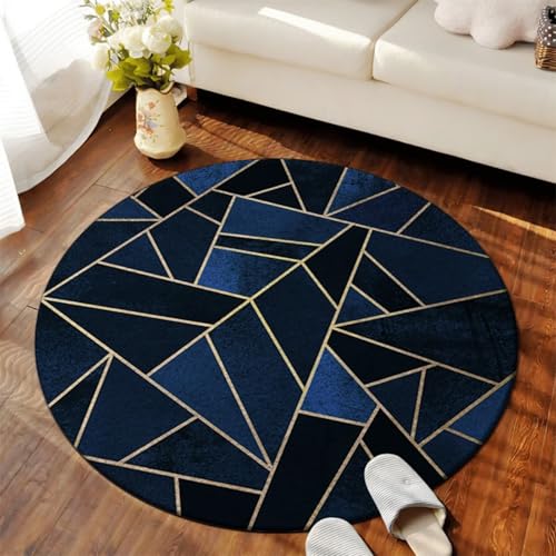 DJHWWD Waschbare Esstisch Teppich Anti Rutsch Weich Blaue Geometrie für Mädchen Kinderzimmer,Fliesen,Jugendzimmer Mädchen 140X140cm von DJHWWD