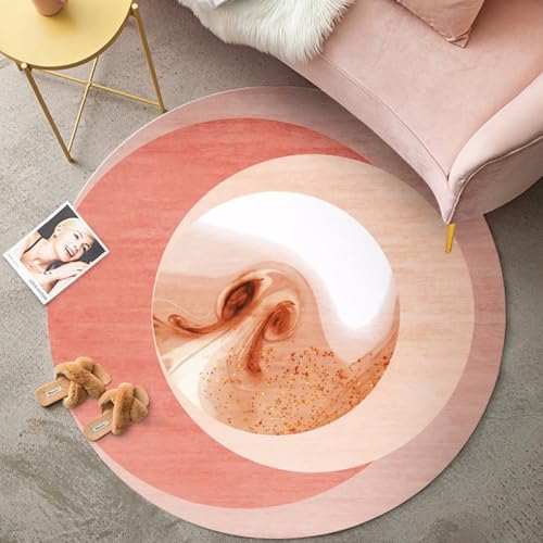 DJHWWD Waschbare Teppich Schreibtischstuhl Geeignet Rutschfester Weicher Gross Rosa Rund für Küche,Mädchenzimmer,Schreibtischstuhl 200X200CM von DJHWWD