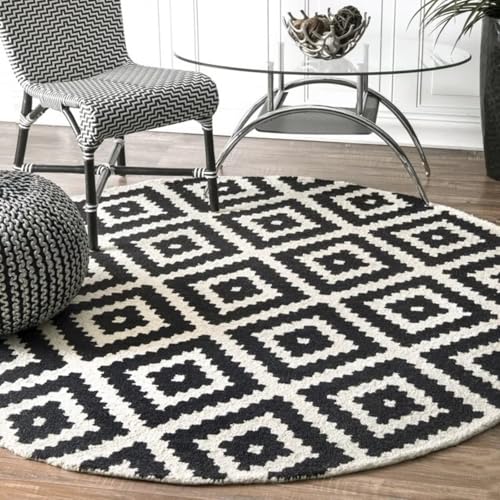 DJHWWD Waschbare Teppich Vorzimmer Rutschfester Weich Schwarze Geometrie für Kinderzimmer Junge,Teenager Mädchen Zimmer,Esstisch 160X160cm von DJHWWD